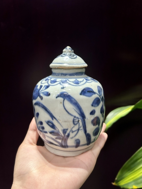 古玩陶瓷青花花鳥紋蓋罐拍賣，當前價格3800元