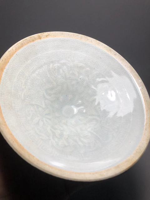 古玩陶瓷宋,青白釉雙鳳紋印花斗笠碗拍賣,當前價格8000元