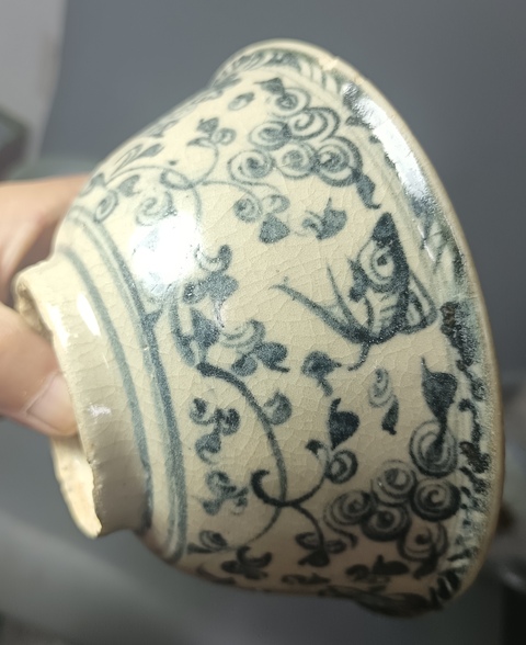 古玩陶瓷明代空白期佛家八寶青花碗拍賣,當前價格2800元