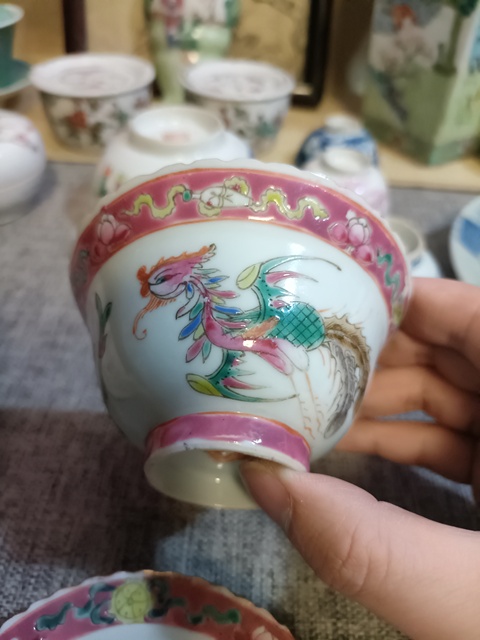 古玩陶瓷民國粉彩鳳穿牡丹圖杯碟拍賣,當前價格3888元