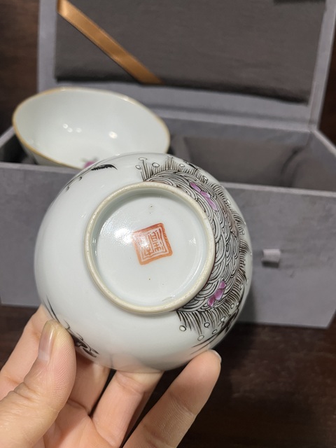 古玩陶瓷墨彩海燕紋茶碗真品鑒賞圖