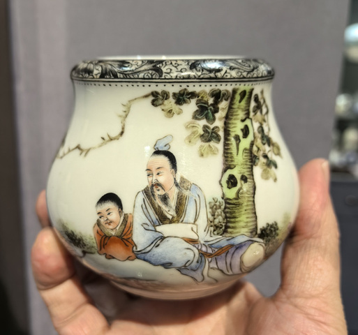 古玩陶瓷粉彩愛鵝圖小琵琶尊真品鑒賞圖