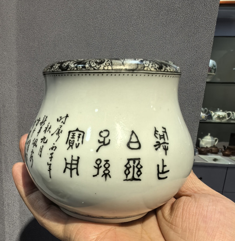 古玩陶瓷粉彩愛鵝圖小琵琶尊真品鑒賞圖