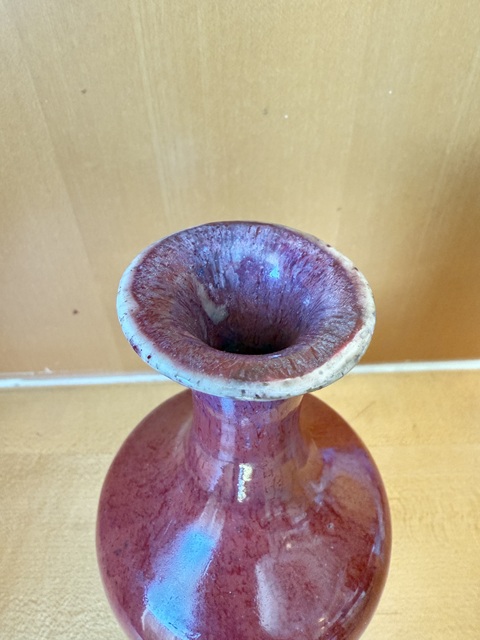 古玩陶瓷清中期鈞紅釉窯變瓶真品鑒賞圖