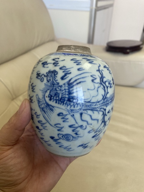 古玩陶瓷雍正淡描青花鳳紋罐真品鑒賞圖