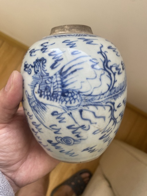 古玩陶瓷雍正淡描青花鳳紋罐真品鑒賞圖