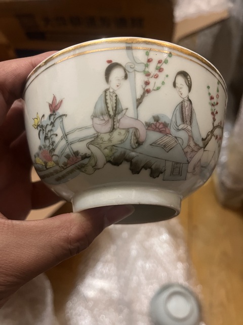 古玩陶瓷民國·細路仕女紋粉彩茶圓一對拍賣，當前價格1999元