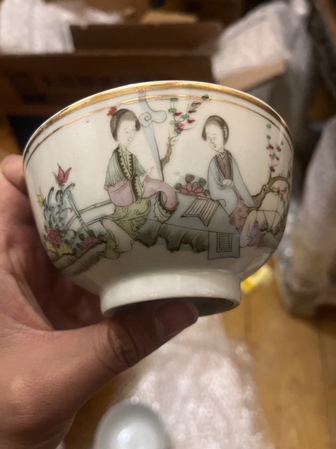 古玩陶瓷民國·細路仕女紋粉彩茶圓一對拍賣，當前價格1999元