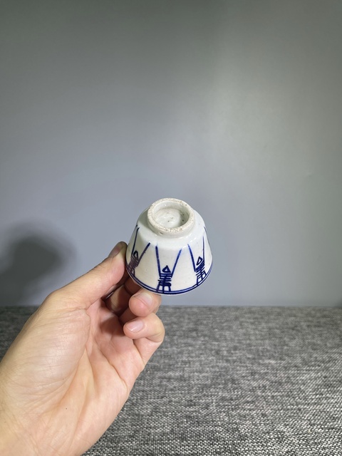 古玩陶瓷清晚期.青花壽字紋杯拍賣，當前價格128元