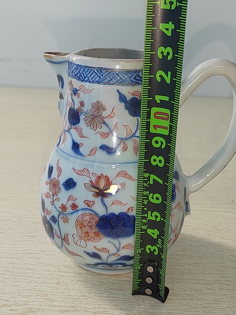古玩陶瓷青花礬紅描金花卉紋奶壺真品鑒賞圖