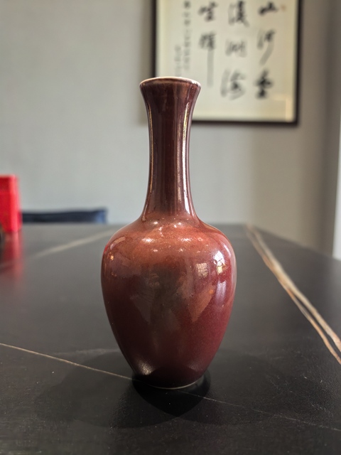 古玩陶瓷豇豆紅釉撇口瓶真品鑒賞圖