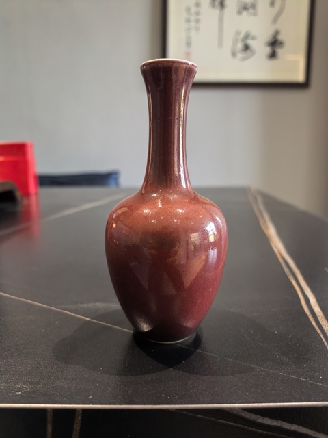 古玩陶瓷豇豆紅釉撇口瓶真品鑒賞圖