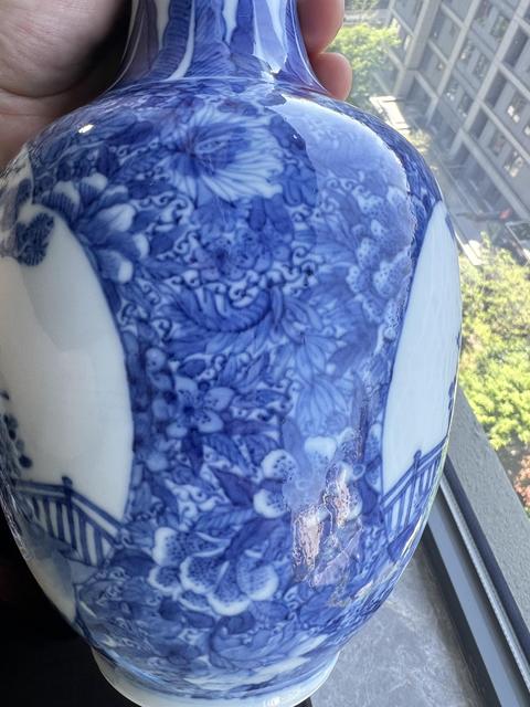 古玩陶瓷青花人物故事紋洗口瓶真品鑒賞圖