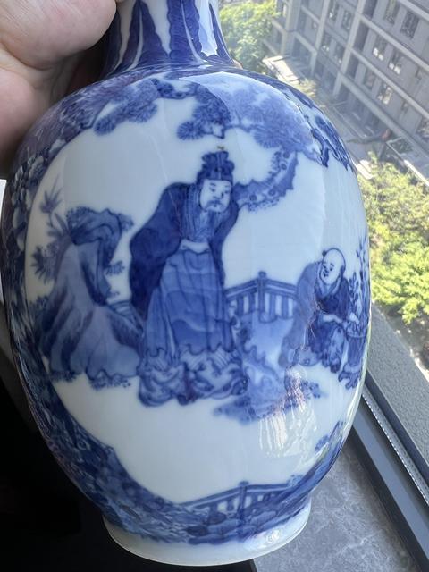 古玩陶瓷青花人物故事紋洗口瓶真品鑒賞圖