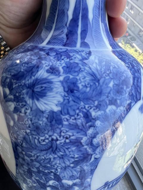 古玩陶瓷青花人物故事紋洗口瓶真品鑒賞圖