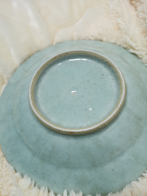古玩陶瓷五福同壽豆青釉青花盤真品鑒賞圖