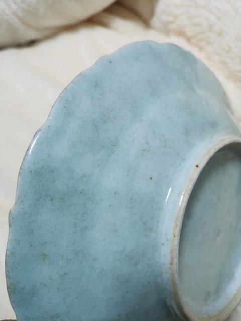 古玩陶瓷五福同壽豆青釉青花盤真品鑒賞圖