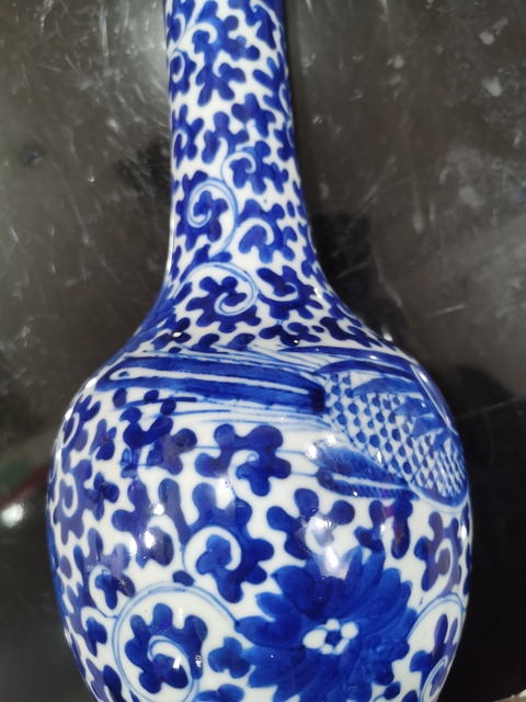 古玩陶瓷青花鸞鳳和鳴紋長頸瓶真品鑒賞圖