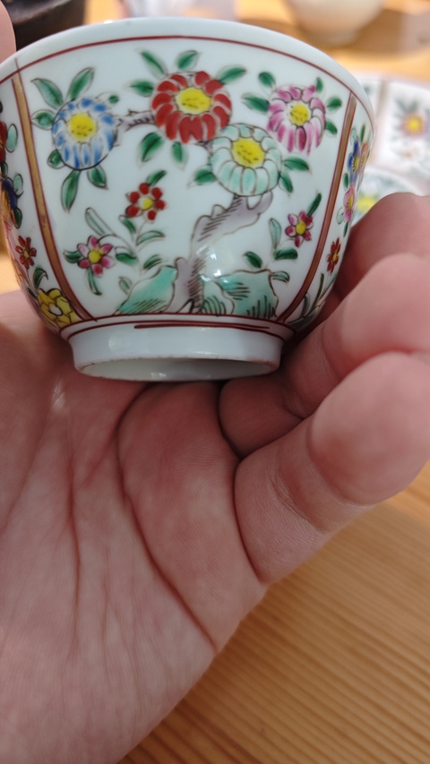 古玩陶瓷日本瓷五彩花鳥杯碟一套真品鑒賞圖