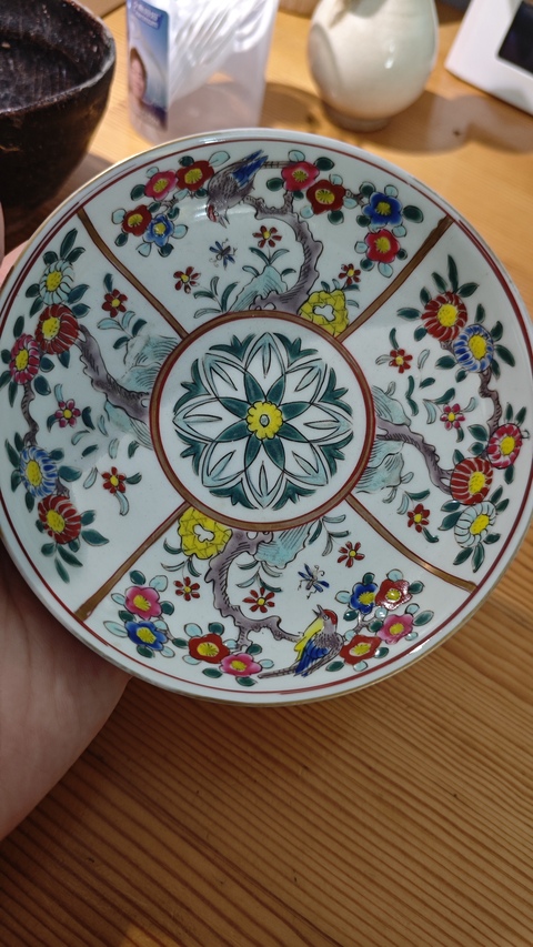 古玩陶瓷日本瓷五彩花鳥杯碟一套真品鑒賞圖