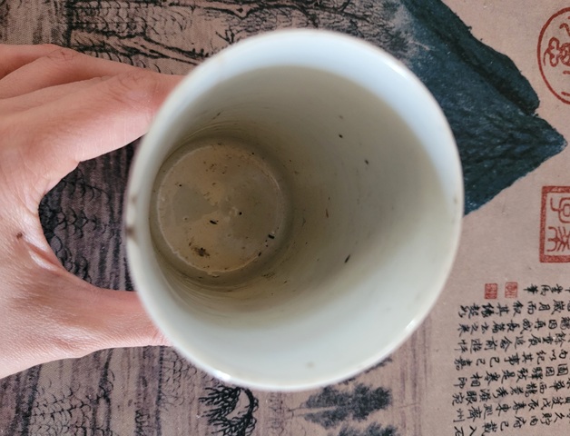 古玩陶瓷晚清?粉彩博古圖束腰筆筒拍賣，當前價格480元