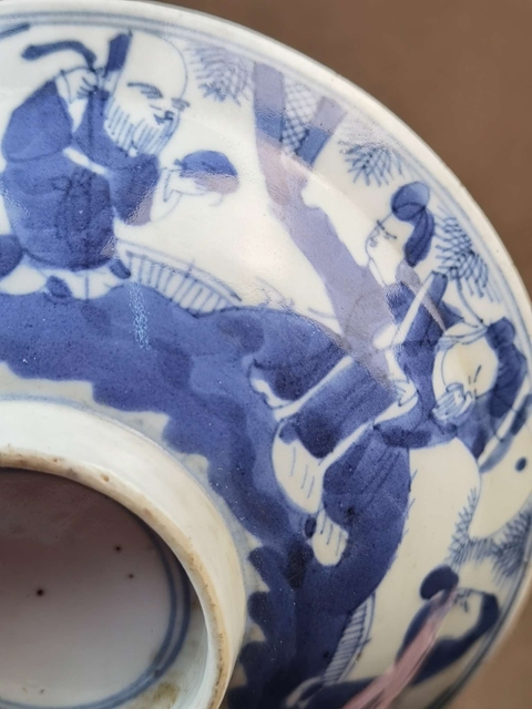 古玩陶瓷三星高照圖青花碗真品鑒賞圖