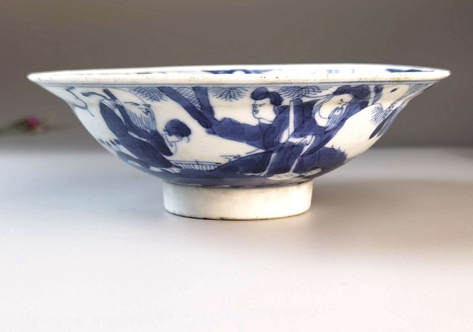 古玩陶瓷三星高照圖青花碗真品鑒賞圖
