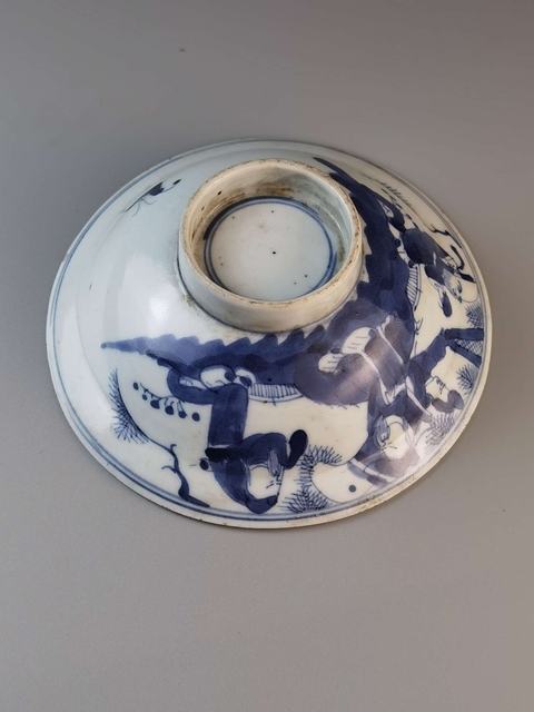 古玩陶瓷三星高照圖青花碗真品鑒賞圖
