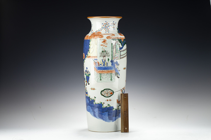 古玩陶瓷晚清·青花五彩三國人物紋筒瓶真品鑒賞圖