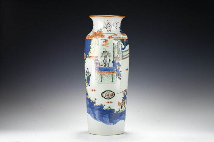 古玩陶瓷晚清·青花五彩三國人物紋筒瓶真品鑒賞圖