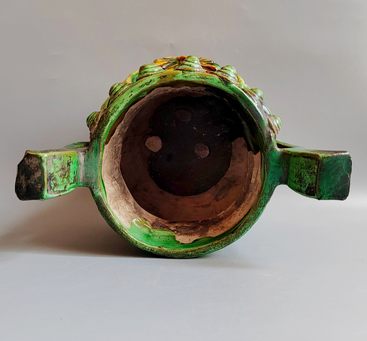 古玩陶瓷明代·三彩貼塑花卉紋雙耳三足爐真品鑒賞圖