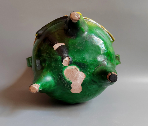古玩陶瓷明代·三彩貼塑花卉紋雙耳三足爐真品鑒賞圖