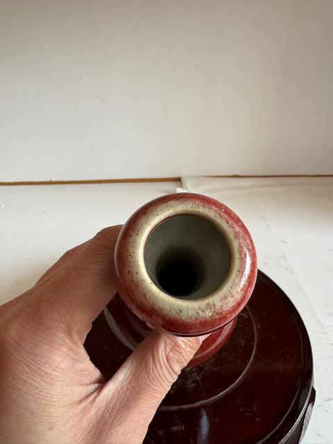 古玩陶瓷郎紅釉蒜頭瓶真品鑒賞圖