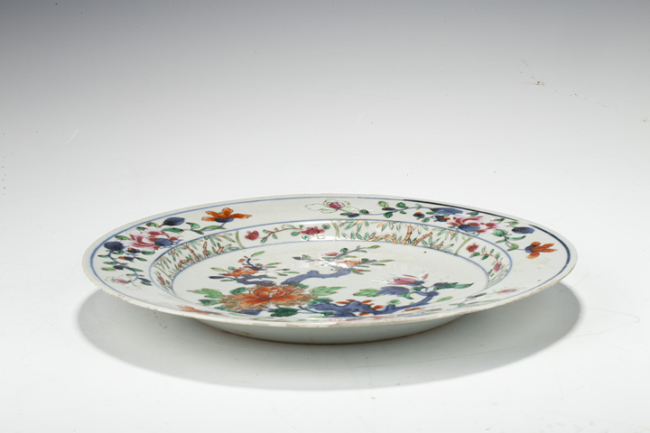 古玩陶瓷清康雍·青花粉彩花卉紋折沿盤真品鑒賞圖