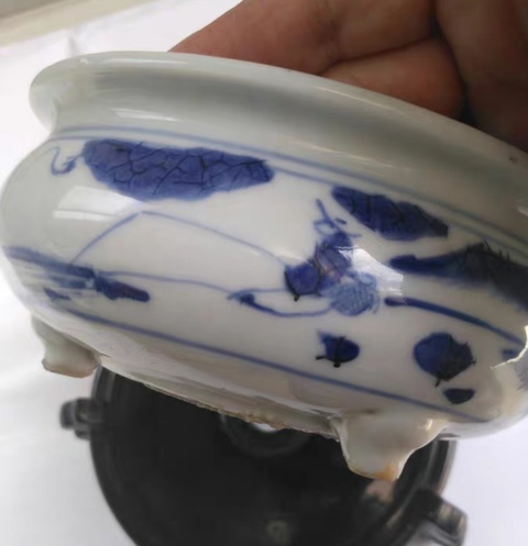 古玩陶瓷人物山水紋青花香爐真品鑒賞圖