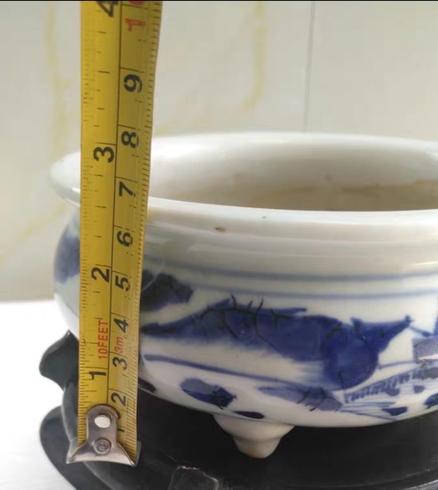 古玩陶瓷人物山水紋青花香爐真品鑒賞圖
