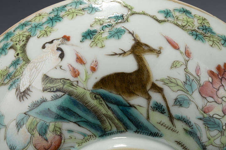 古玩陶瓷晚清·粉彩鶴鹿同春紋碗真品鑒賞圖