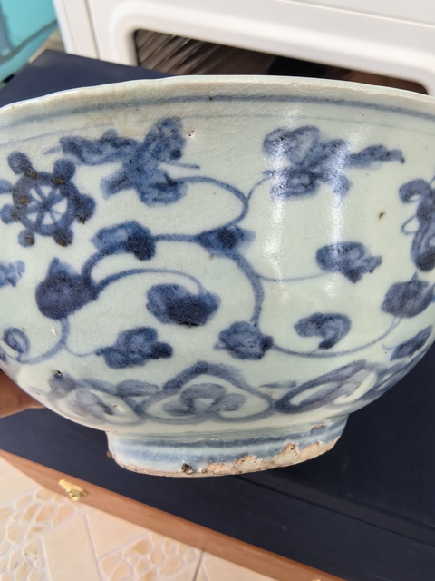 古玩陶瓷明中期青花纏枝花卉紋大碗拍賣，當前價格2980元