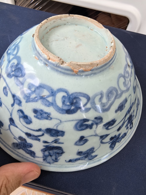 古玩陶瓷明中期青花纏枝花卉紋大碗拍賣，當前價格2980元