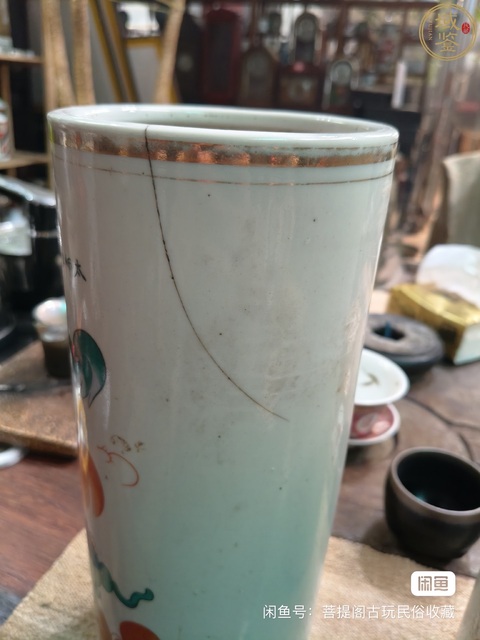古玩陶瓷五彩獅子紋帽筒真品鑒賞圖