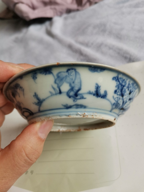 古玩陶瓷明中成弘人物青花盤真品鑒賞圖