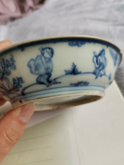 古玩陶瓷明中成弘人物青花盤真品鑒賞圖