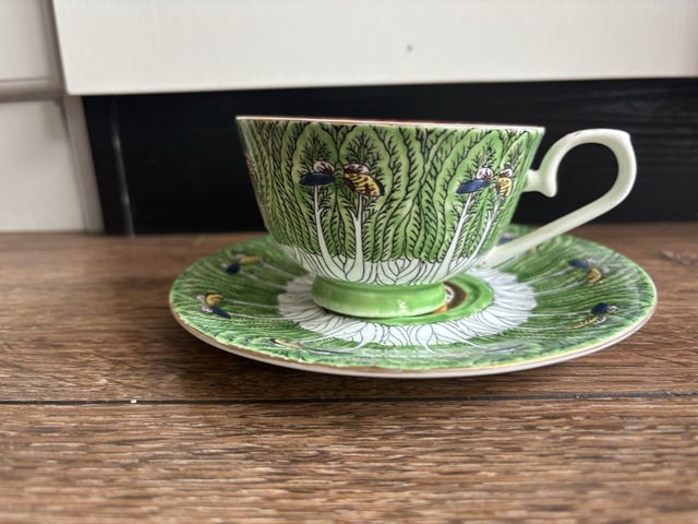 古玩陶瓷廣彩百財紋杯碟真品鑒賞圖