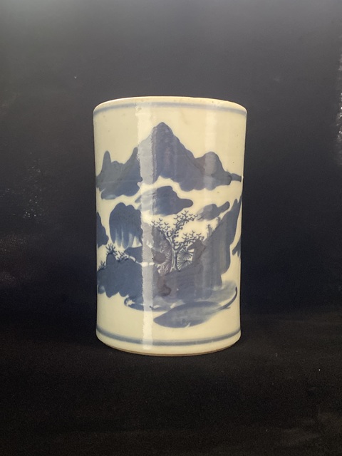 清道咸山水紋青花筆筒拍賣，當(dāng)前價(jià)格4800元