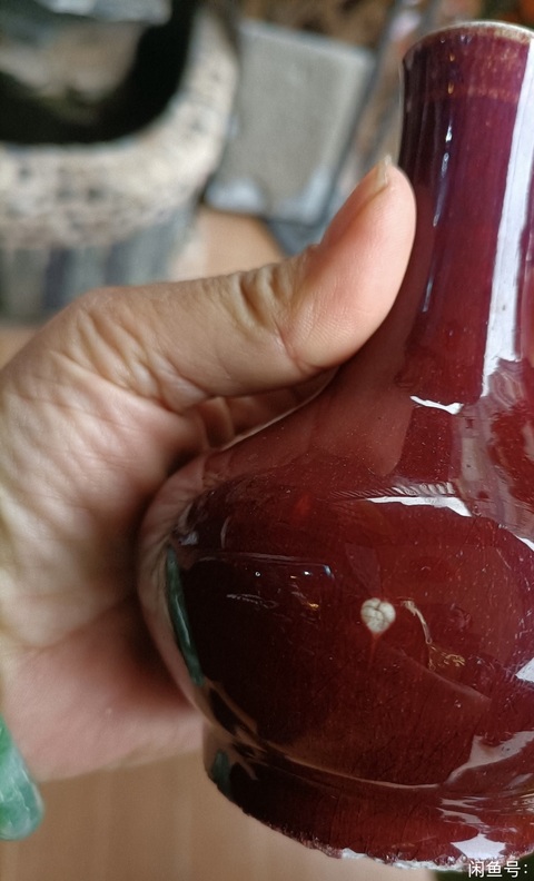 古玩陶瓷窯變紅釉荸薺瓶真品鑒賞圖