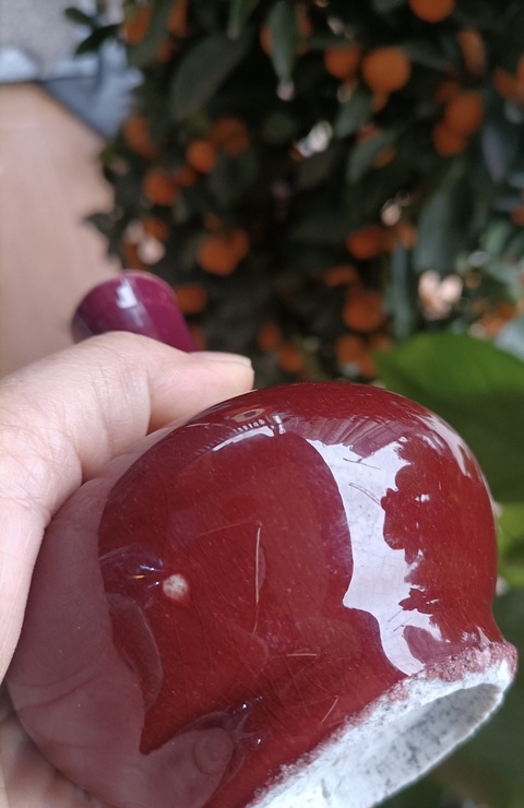 古玩陶瓷窯變紅釉荸薺瓶真品鑒賞圖