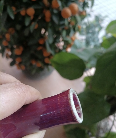 古玩陶瓷窯變紅釉荸薺瓶真品鑒賞圖