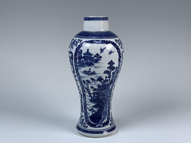 古玩陶瓷清乾隆·細路青花山水樓閣紋雞腿瓶真品鑒賞圖