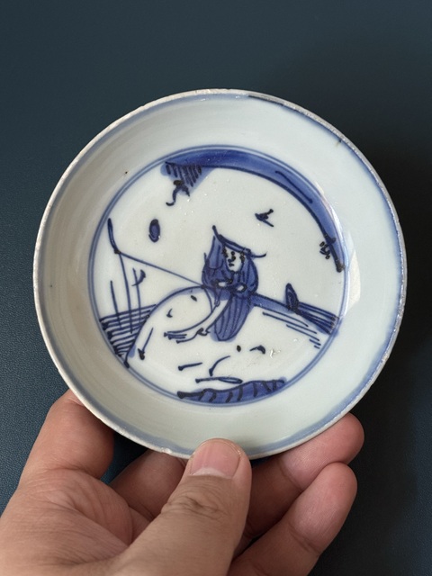 古玩陶瓷太公釣魚青花盤真品鑒賞圖