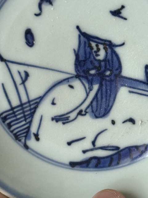 古玩陶瓷太公釣魚青花盤真品鑒賞圖
